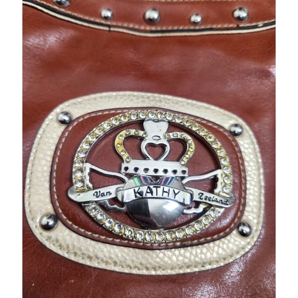 Y2K Vintage Kathy Van Zeeland Brown Studded Chainlink Vinyl Mini Shoulder Bag - Picture 2 of 11